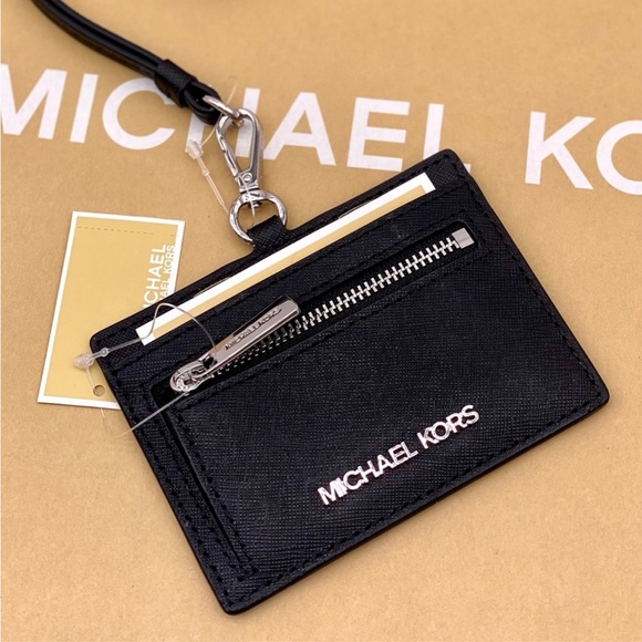 Michael Kors Black Card Holder Wallet Lanyard - Picture 1 of 10